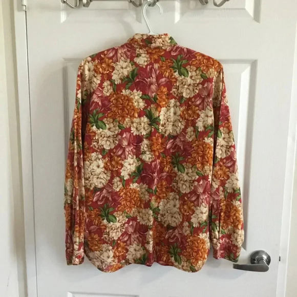 Vintage Liz Claiborne Lizwear Red Floral Button-Up Shirt 100 % Cotton Red  Sz L - Picture 2 of 9